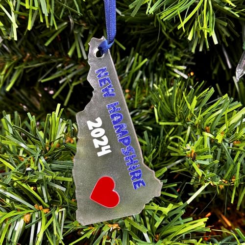 2024 State-Shaped Christmas Ornament Acrylic with Heart Design – Perfect Holiday Decoration & Gift (New Hampshire)