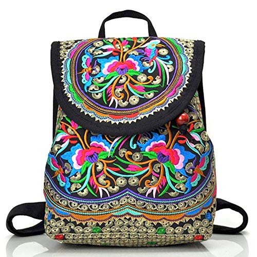 Goodhan Vintage Embroidered Women Backpack Ethnic Travel Handbag Shoulder Bag,12x10x5 inch,Pink