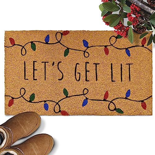 Let's Get Lit Funny Christmas Door Mats for Front Door 30x17 Inch, Christmas Door Mat Outdoor Funny, Outdoor Christmas Door Mat Funny Christmas Mat for Front Door Funny Christmas Door Mat Outdoor Coir