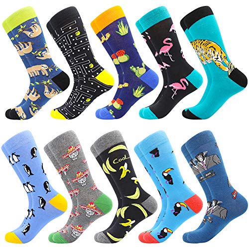 BISOUSOX Mens Dress Socks Funny Fun Colorful Crazy Funky Crew Socks for Men Novelty Happy Cotton Size 9-12