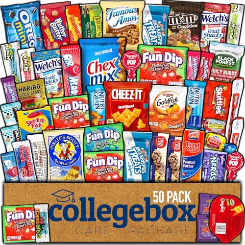 COLLEGEBOX Snack Box (50 Count) Christmas Variety Pack Care Package Gift Basket Adult Kid Guy Girl Women Men Birthday College Student Office School