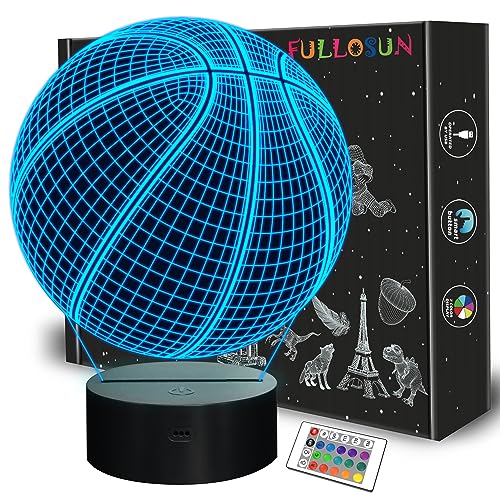 FULLOSUN Basketball 3D Night Light Birthday Gift Lamp, Light Up Basketball Gifts 3D Illusion Lamp with Remote Control 16 Colors Changing Sport Fan Room Decoration Boy Kids Room Idea