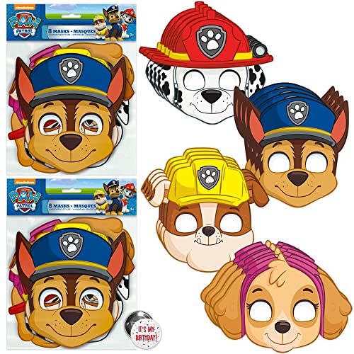 Unique Paw Patrol Masks for Kids Birthday Party Favors and Decorations with Buttons - 16 Pack