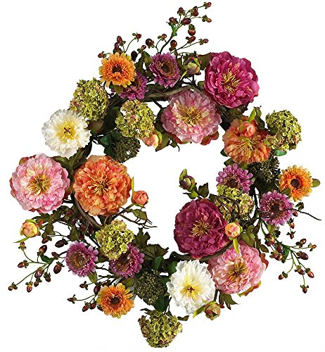 Nearly Natural 24' Peony Wreath, 24in, Mixed