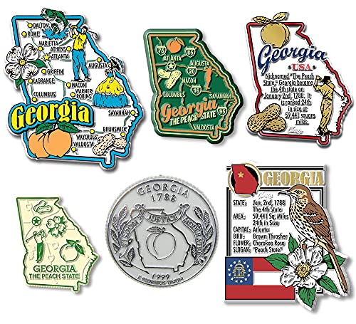 Georgia Six-Piece State Magnet Set by Classic Magnets, Includes 6 Unique Designs, Collectible Souvenirs Made in The USA