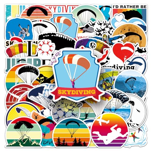 Skydiving Stickers 50Pcs Waterproof Cool Outdoor Sports Sticker for Laptop Cars Skateboard Water Bottle Phone Luggage Bumper Guitar Computer,Vinyl Funny Skydiver Stickers for Teens Adults