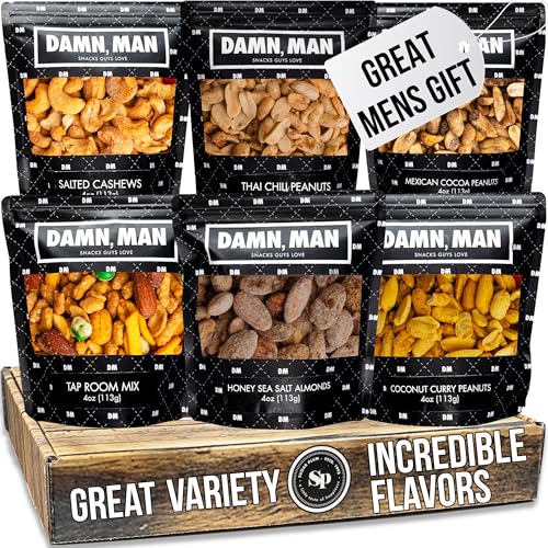 Nuts Gift Basket for Men - 6 Delicious Flavors, Unique Gift for Men, Birthday Gifts for Men, Dad, Husband - Food Gift Basket, Gourmet Nut Snack Box, Great Mens Gifts