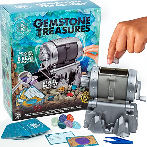 The Young Scientists Club Gemstone Treasures, Tumble & Polish Your Own Gemstones, DIY Rock Tumbler, Collect & Identify Gems, Great STEM Kit for Kids Ages 6, 7, 8, 9, Multi