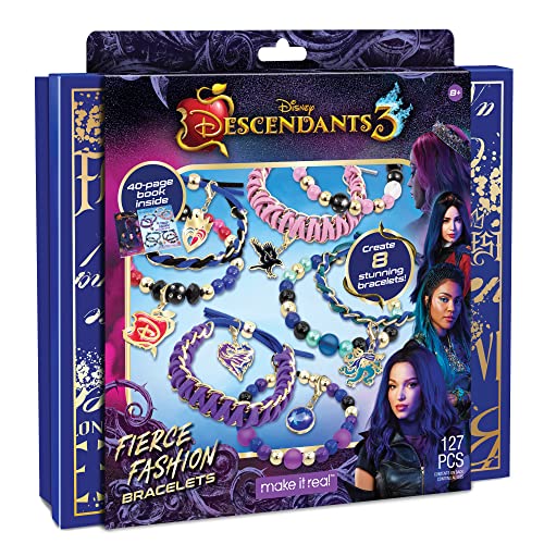 Make It Real Disney Descendants 3 Fierce Fashion Jewelry Kit - DIY Bead & Charm Bracelet Making Set, Includes Supplies, Beads, Charms, Descendants Book - Create 8 Bracelets, for Ages 8