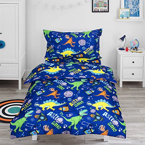 UOMNY Toddler Bedding Sets for Boys Dinosaur Comforter Set with 42 X 58 Comforter Fitted Sheet and Reversible Pillowcase 3 Pieces Toddler Bed Sets for Boys Soft Kids Bedding Set Blue