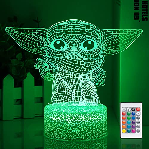 Star Wars 3D Night Light：Baby Yoda LED Lamp with Remote Control and Smart Touch, LED Desk Lamp Yoda Star Wars Lamp for Room Decor Boys Girls Birthday Christmas Festivals Gifts