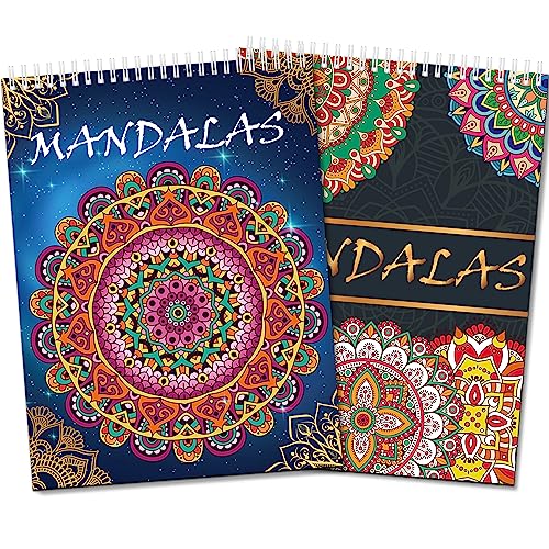 Elfew 2 Pack Mandalas Coloring Books for Adult, 80 Original Mandala Patterns and Designs, Coloring Book for Adults Relaxation, Adult Coloring Book Spiral Bound, Relaxation Books for Women