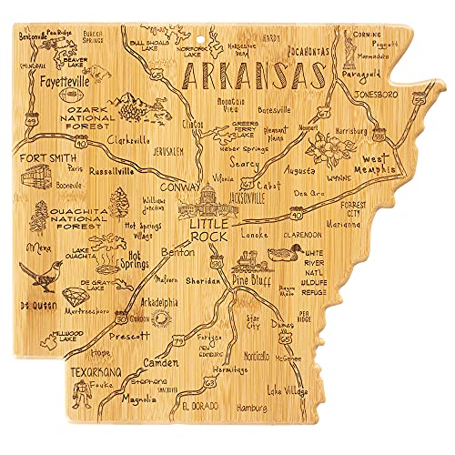 Totally Bamboo Destination Arkansas State Shaped Serving and Cutting Board, Includes Hang Tie for Wall Display