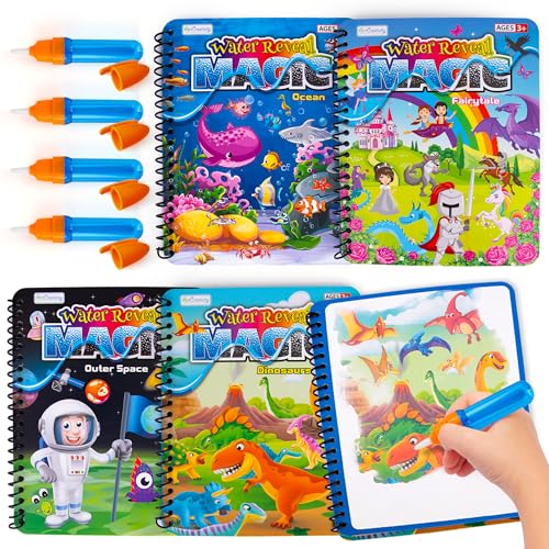 ArtCreativity 4 Pack Magic Water Coloring Books for Toddlers - Reusable Magic Water Pen Coloring Book Set for Kids Ages 1 2 3 4 - Mess Free Water Art Books for Toddlers -Stocking Stuffers for Toddlers