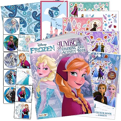 Disney Frozen Coloring Book Set with Frozen Stickers - Bundle Includes Frozen 80-pg Coloring Book, Frozen Stickers, 3-D Puffy Stickers, Castle Door Hanger, in Gift Bag