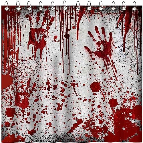 Mocsicka Bloody Halloween Shower Curtain Scary Bloody Handprint Splatter Splashes Horror Halloween Help Me with Bloody Hands hower Curtain Bathroom Bathtub Curtain with 12 Hooks 72x72 Inch