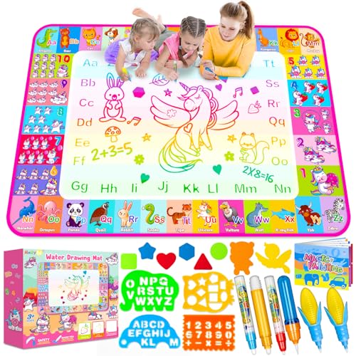 Aqua Water Doodle Mat - Kids Drawing Mat Toddlers Educational Toys for Age 3 4 5 6 7 8 Year Old Boys Girls Gifts - Neon Color Mat Doodle Board Writing Drawing Toys Holiday Christmas Birthday Gifts