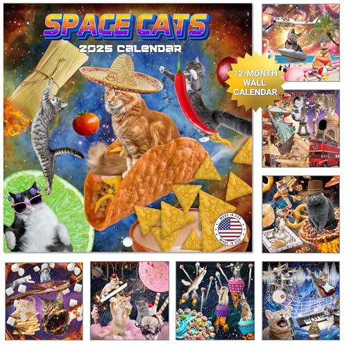 Space Cats Calendar 2025 | Funny Cats Wall Calendar | The Purrfect Gift for Cat Lovers | Quirky, Fun, Unique Wall Calendar Christmas White Elephant Gift | 12' x 24'