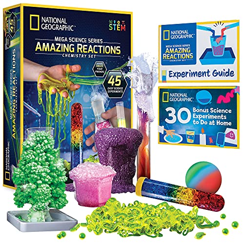 NATIONAL GEOGRAPHIC Amazing Chemistry Set - Chemistry Kit with 45 Science Experiments Including Crystal Growing and Reactions, Science Kit for Kids, STEM Gift for Boys and Girls (Amazon Exclusive)