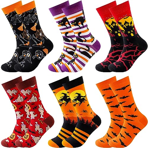 BISOUSOX Dress Socks for Men 9-12 Men’s Funny Fun Colorful Crazy Funky Crew Socks Novelty Happy Cotton (006Pairs-Halloween socks)