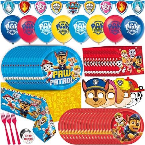 Unique Paw Patrol Birthday Decorations | Paw Patrol Party Supplies | With Paw Patrol Balloons, Tablecloth, Paw Patrol Plates, Napkins, Button | Serves 16 Guests