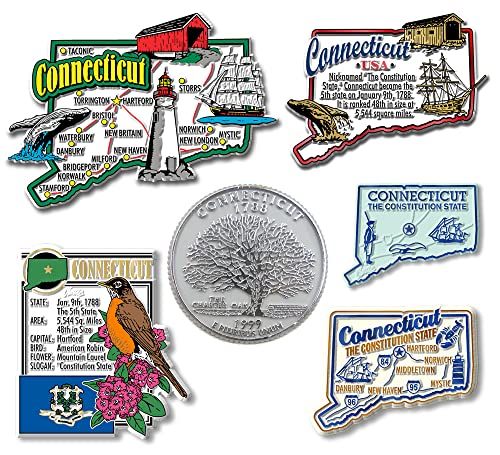 Connecticut Six-Piece State Magnet Set by Classic Magnets, Includes 6 Unique Designs, Collectible Souvenirs Made in The USA