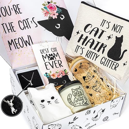 Cat Lover Gifts For Women, Funny Cat Gifts For Cat Lovers, Cat Mom Gift Box For Mother's Day, Birthday, Christmas, Unique Silhouette Cat Themed Stuff For Crazy Cat Lady Friends Girls