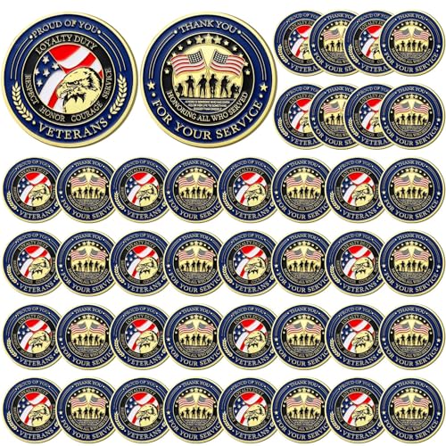 Landical Bulk 40 Pcs Military Challenge Coins Thank You for Your Service Veterans Gift Coins Military Appreciation Coins for Veterans Christmas Military Gift(Classic)