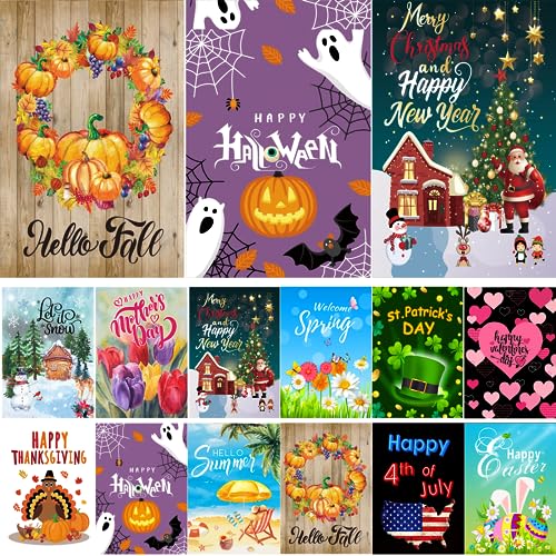 CDLong Seasonal Garden Flag Set of 12 Double Sided 12 x 18 Inch Yard Flag, Small garden flags for outside, Christmas Spring Seasonal Flag for Outdoor Holiday Decorations