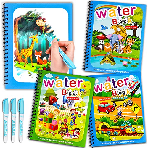 Water Coloring Books for Toddlers, Water Painting Book for Toddlers, Paint with Water Books, Water Doodle Book Toys for 3-5, Toddler Stocking Stuffers & Kids Christmas Gifts (3 Pack)