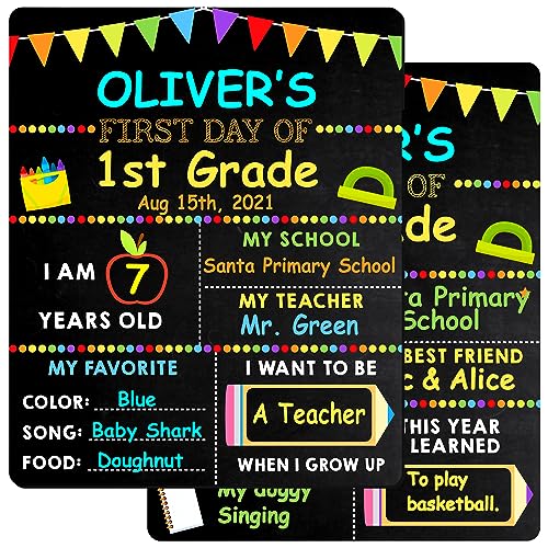 First Day of School Sign - 12” X 10” First & Last Day of School Board Chalkboard - Double-Sided 1st Day Back to School Supplies Photo Props for Kids Preschool Kindergarten (Bunting Style)