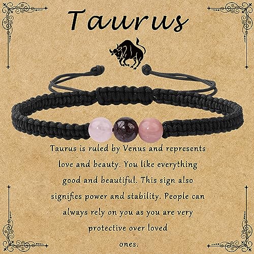 GolbalJew Taurus Zodiac Bracelets for Women Healing Crystal Stone Beads Bracelet Birthday Zodiac Gifts Horoscope Spiritual Bracelet